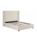Alexa High Rise Headboard Beige Linen Fabric Four MDF Drawers with Wheels Queen Bed Frame